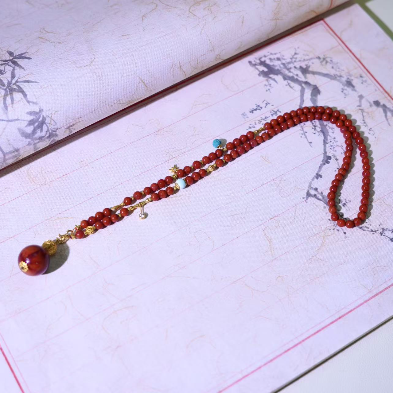 满江红|18k金镶嵌南红项链