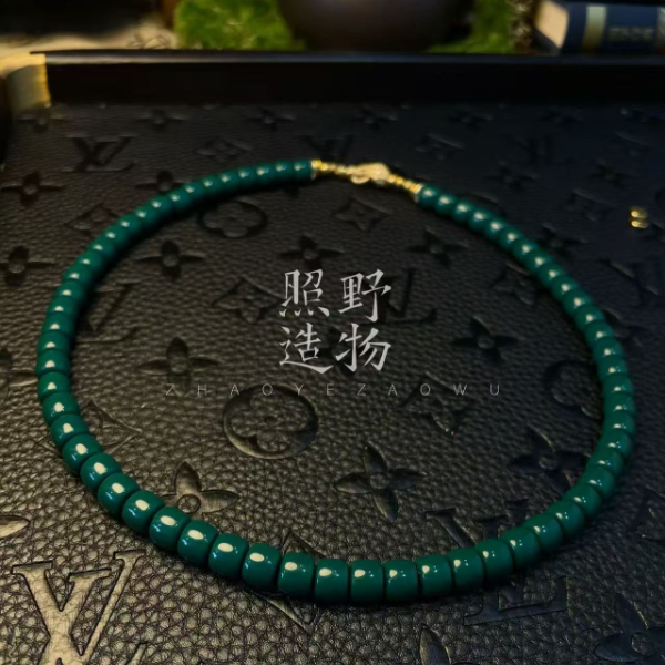 【照野造物】7mm直切绿色高瓷玉化地狱色高端平替文玩项链琉璃