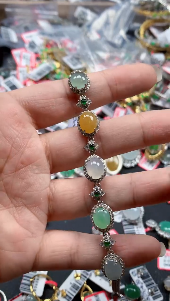 银S925镶嵌戒指翡翠天然A货缅甸翡翠