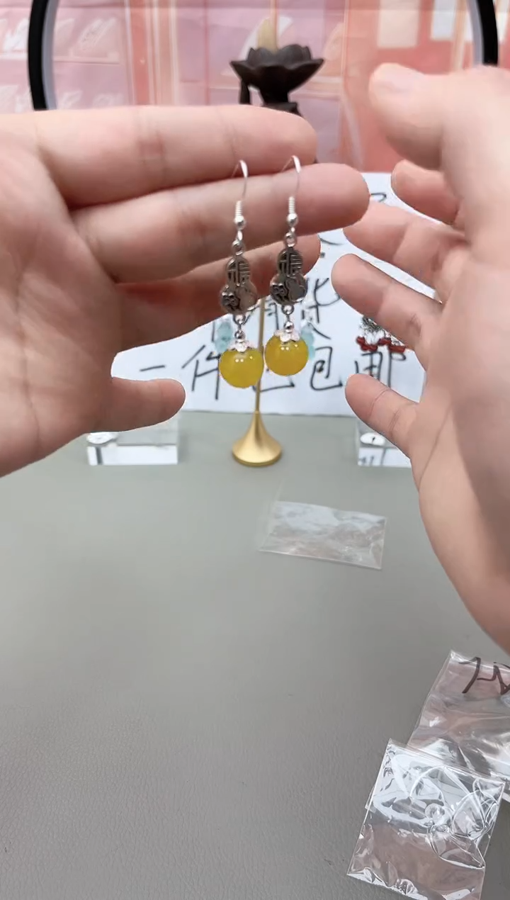 银S925镶嵌耳坠玛瑙/玉髓j2501