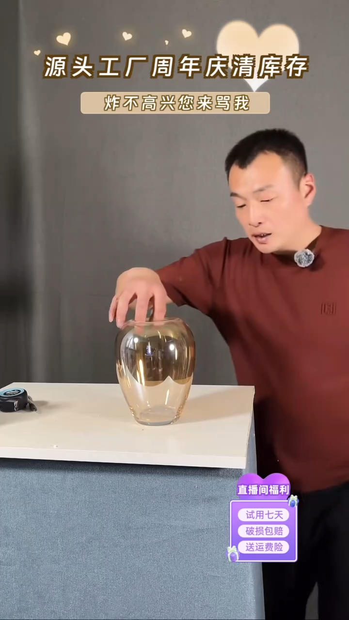 【闪购商品】玻璃167香槟色大肚花瓶