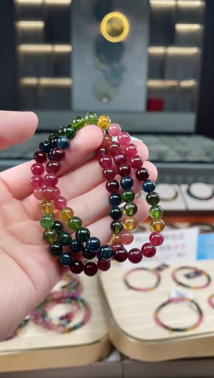 未镶嵌冰透体老矿碧玺三圈手串7mm+碧玺多样性发一条xion