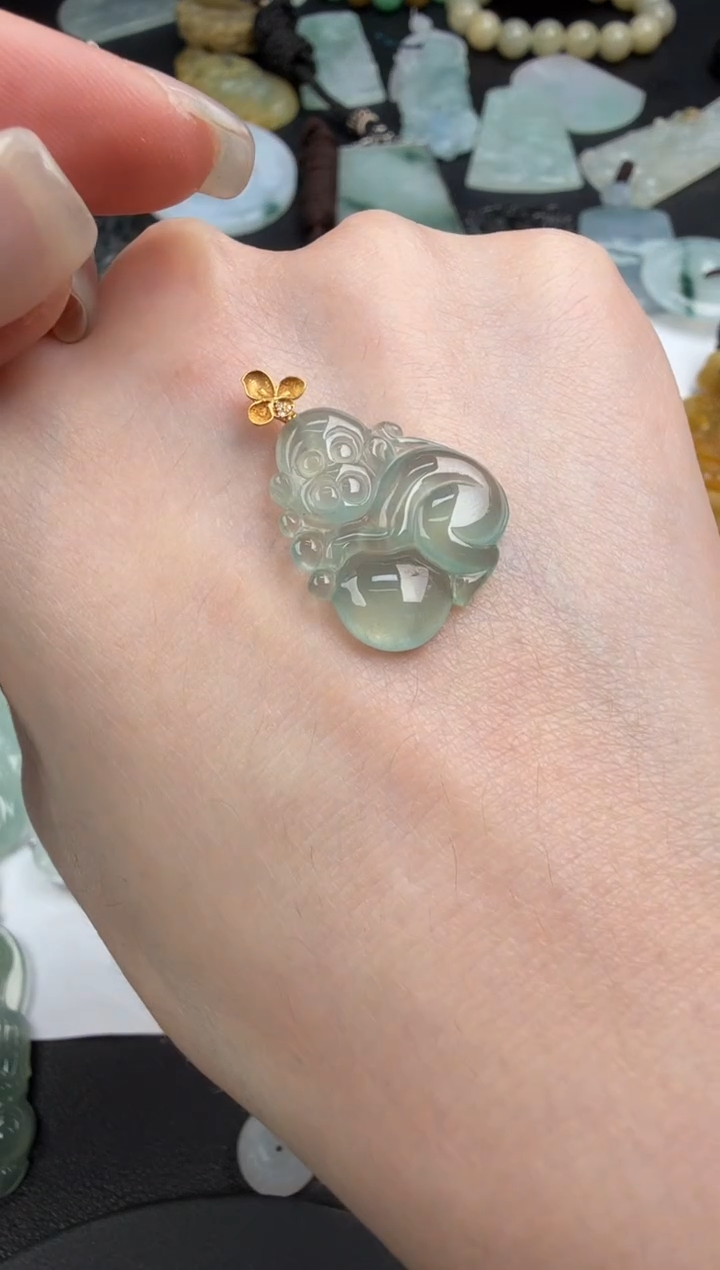 吊坠(不含链)18K金镶嵌翡翠翡翠饰品-376