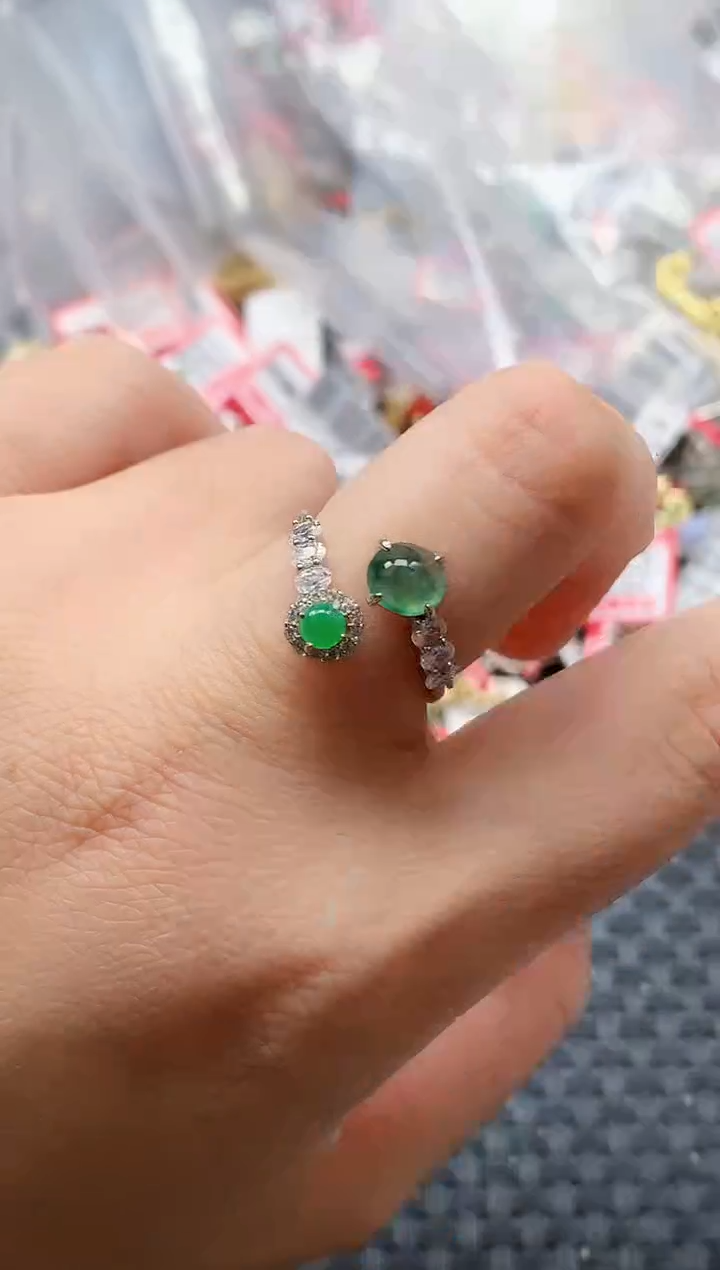 银S925镶嵌戒指翡翠天然A货缅甸翡翠