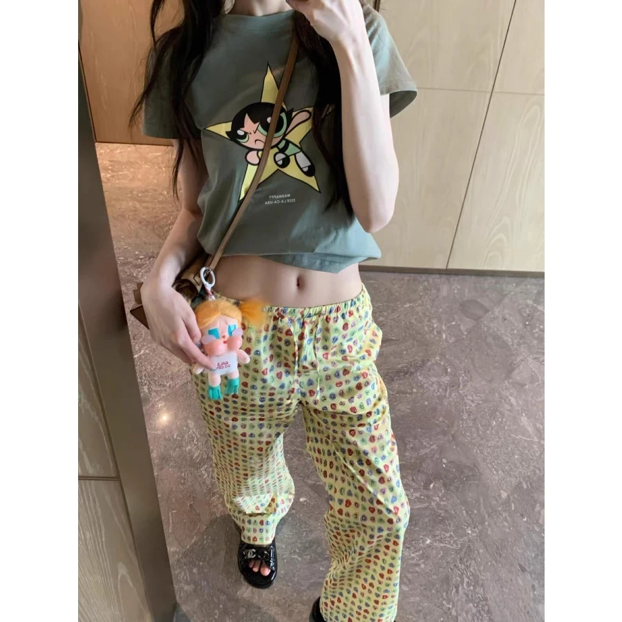 飞天小女警卡通T恤睡衣女夏季大码休闲短袖长裤家居服套装可外穿