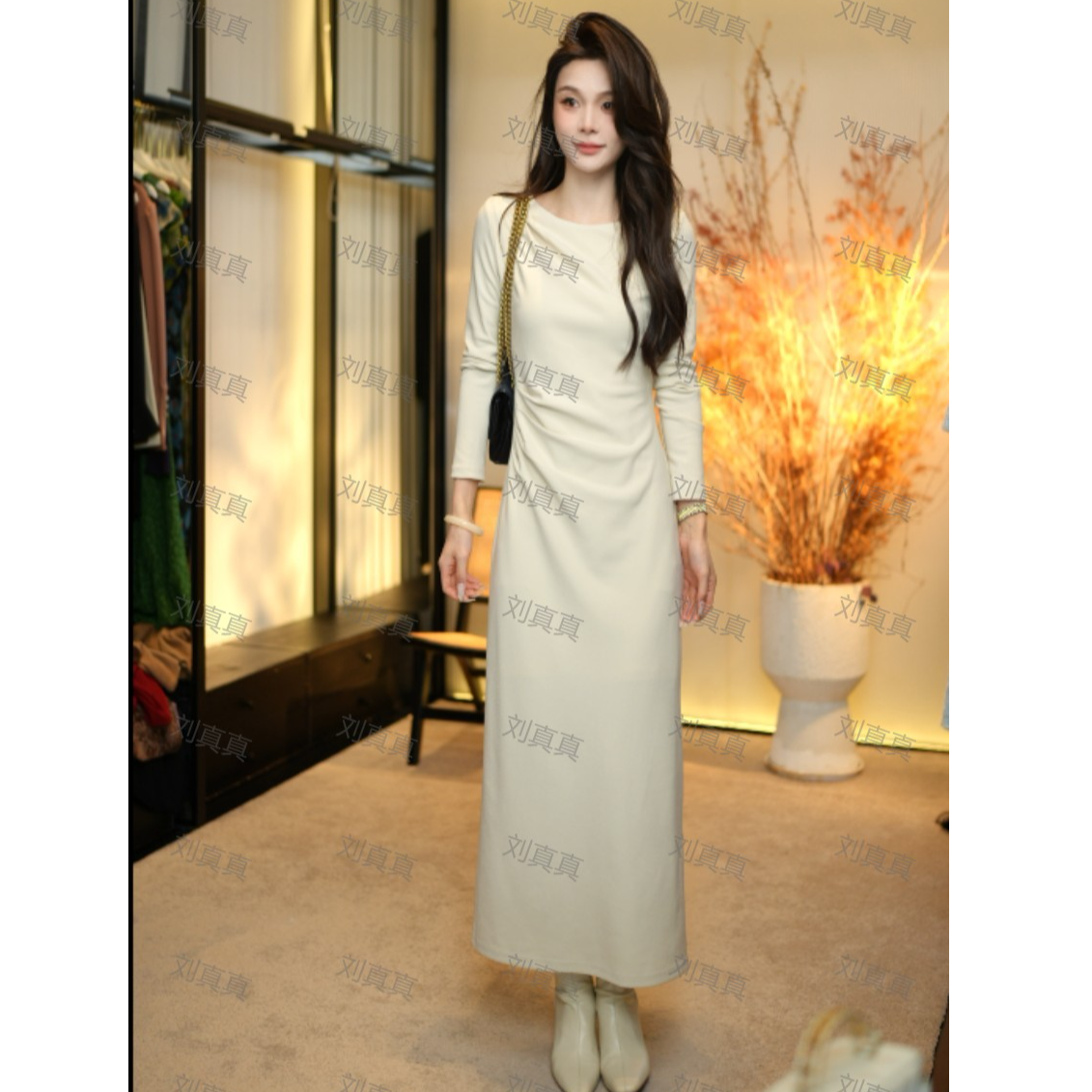【刘真真静奢时光】Z1060秋冬新款法式轻奢贵气显瘦款连衣裙ZJ