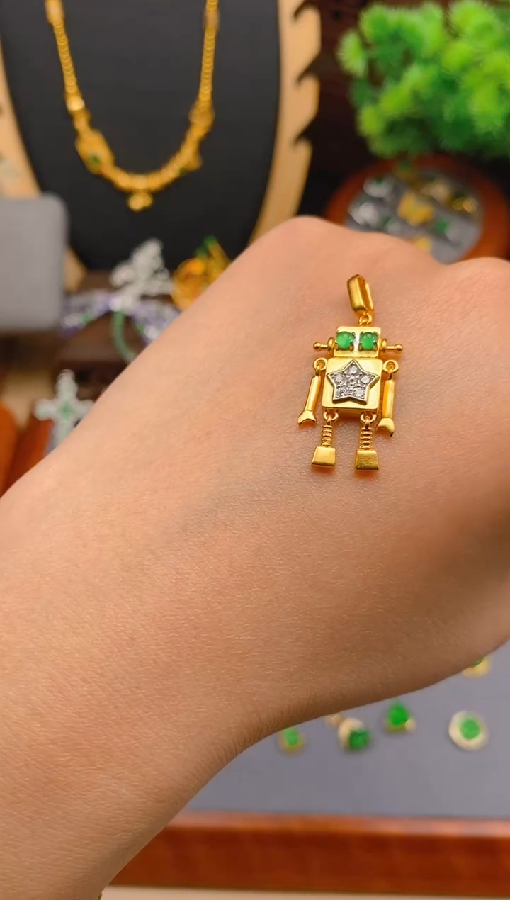 【闪购商品】翡翠吊坠(不含链)银S925镶嵌机器人