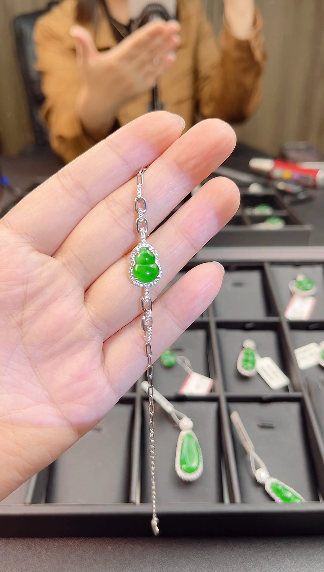 银S925镶嵌手链翡翠Y**o葫芦