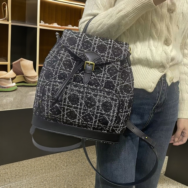 2024秋冬新款粗花呢双肩斜跨单肩三用手提包女款28