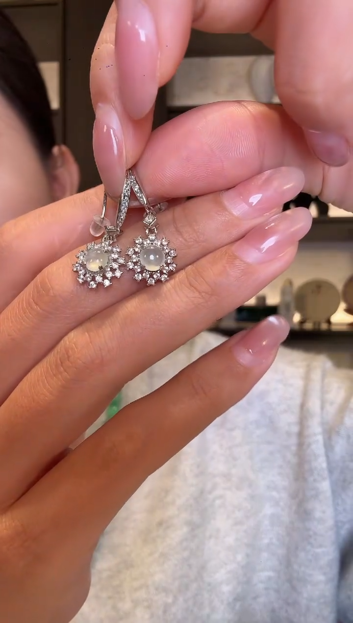 银S925镶嵌翡翠耳饰35