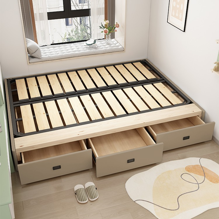 储物床无床头排骨架床带抽屉榻榻米主卧儿童实木床架地台床钢架床