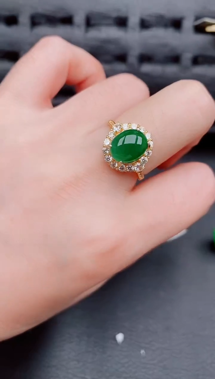 【闪购商品】翡翠戒指银S925镶嵌天然a货翡翠317