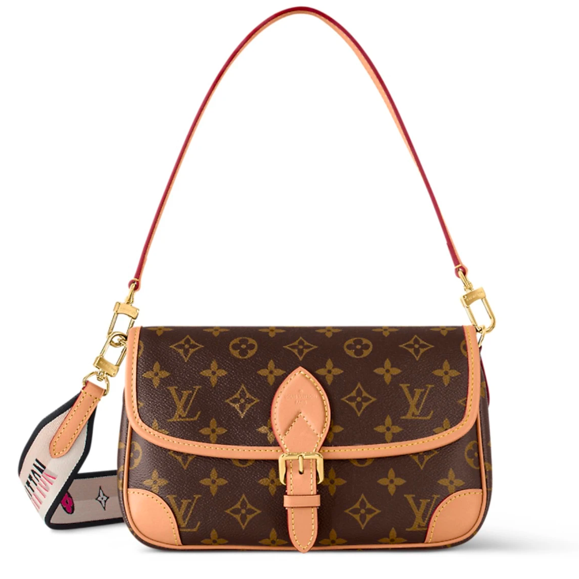 99新 LouisVuitton/路易威登 Lv 老花黑肩带经典时尚法棍单肩包