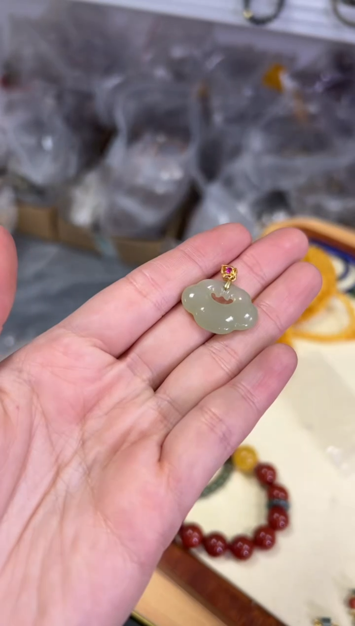 【闪购商品】和田玉颈饰银S925镶嵌和田玉如意银吊坠[463]