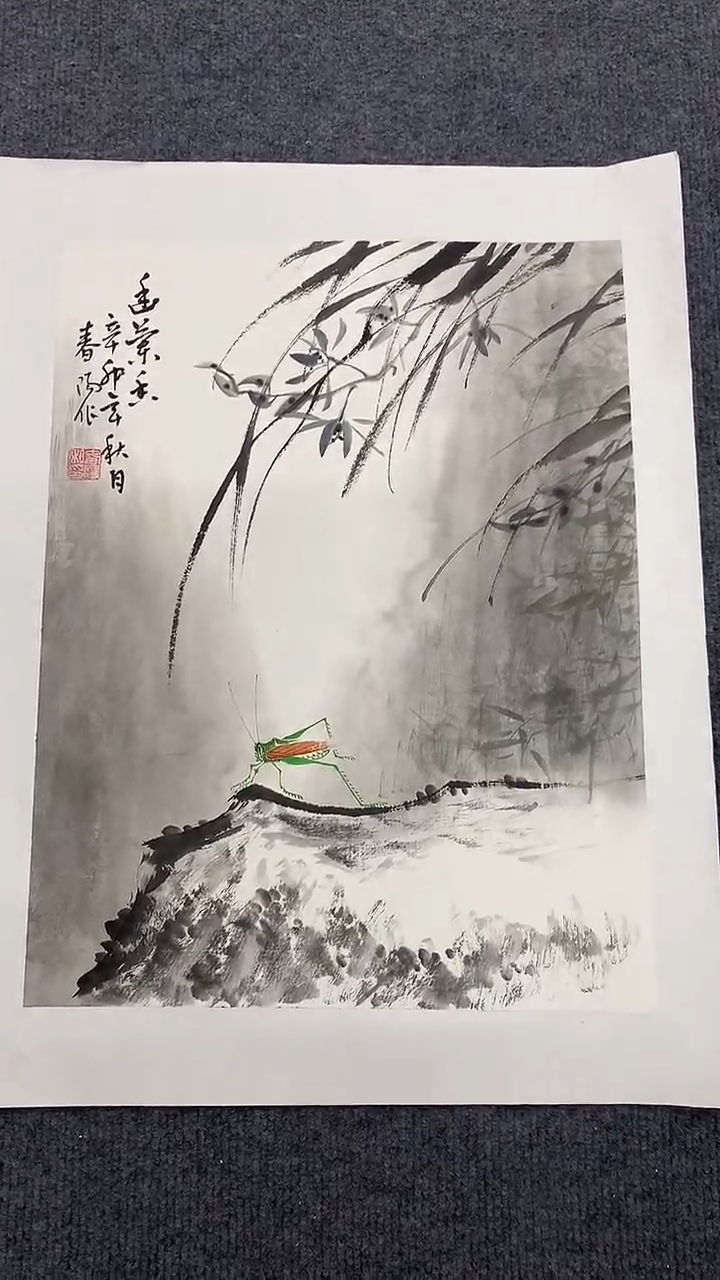 竖款精品三开三花鸟