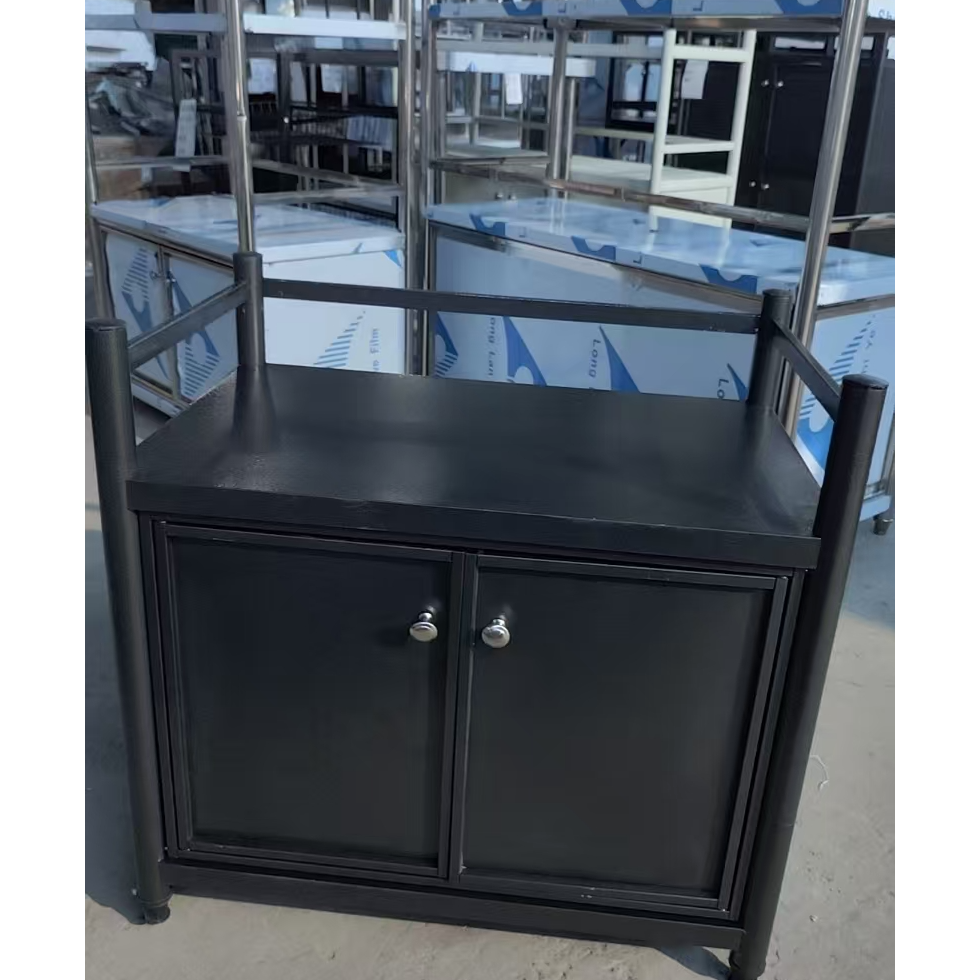 11号瑕疵黑碳钢带门柜60×40×58两层一门厨房置物架 碳