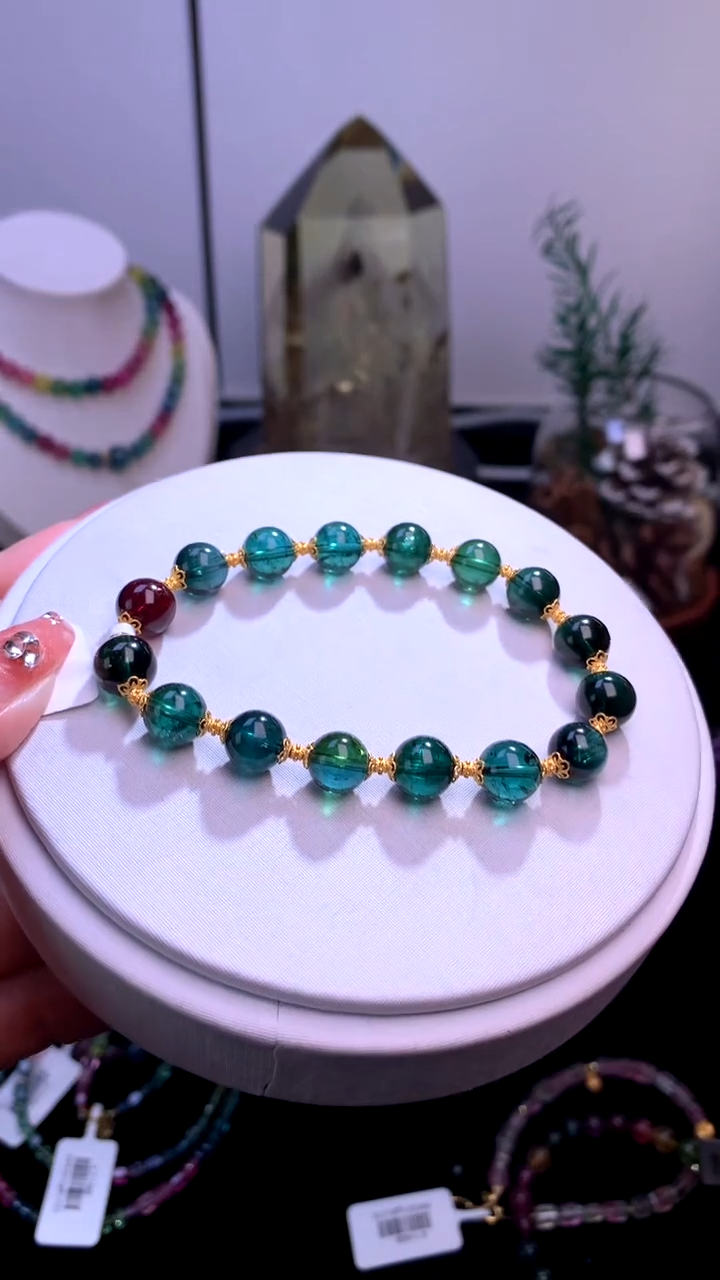 手链18K金镶嵌碧玺【梦源珠宝】天然碧玺单圈手链