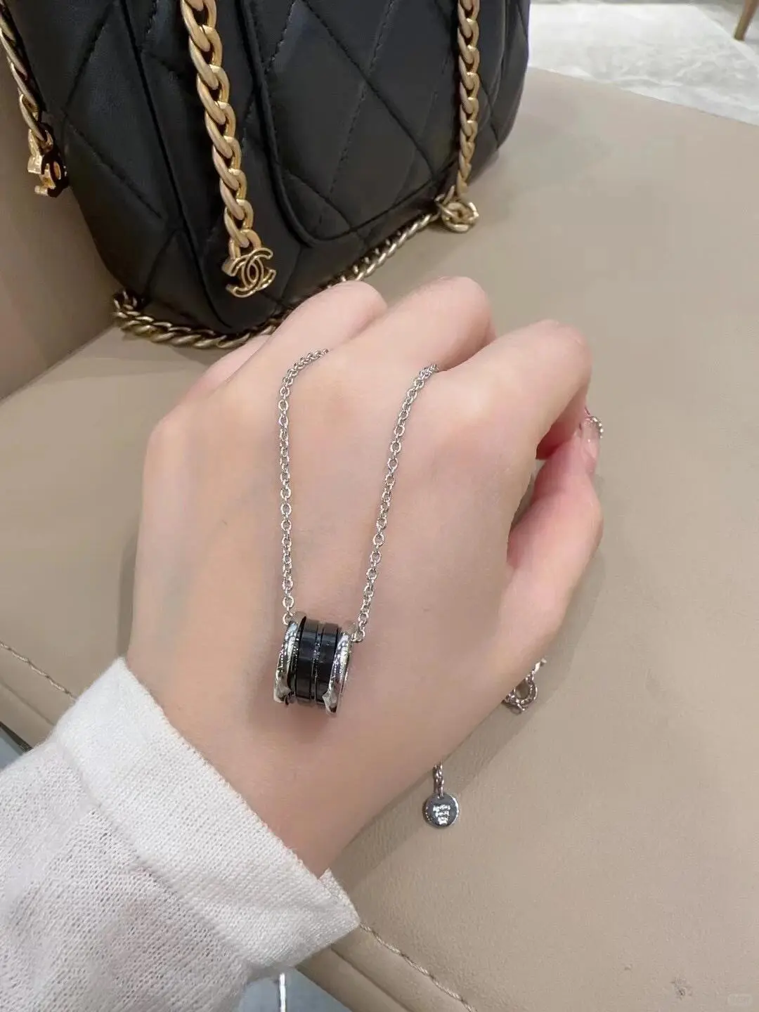 48 XL-陶瓷 925银镀18K项链莫桑钻 丝巾