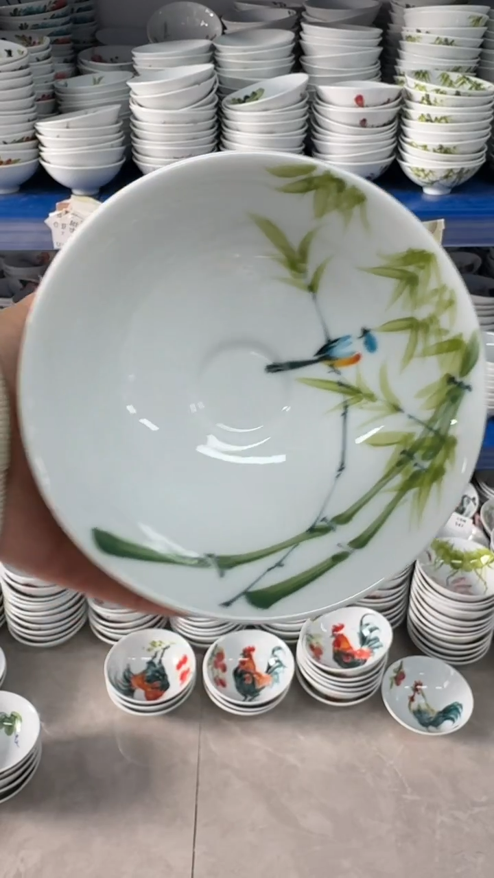 瓷片景德镇高温陶瓷食品级手绘釉中彩-斗笠碗