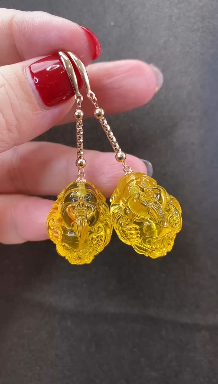【闪购商品】琥珀耳饰银S925镶嵌耳环