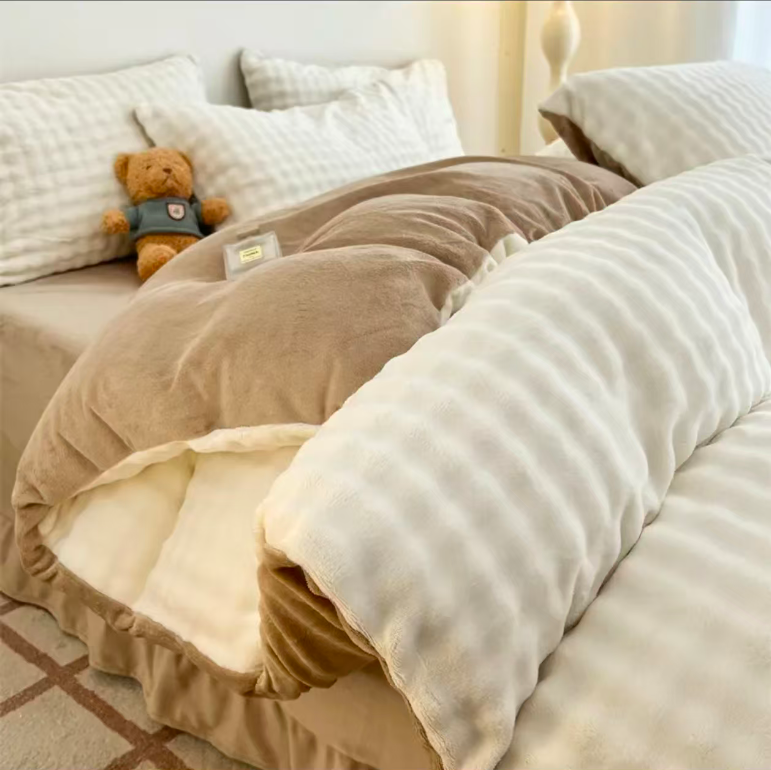 秋冬加厚兔绒被子冬季双面珊瑚牛奶绒被子床上用品【浅咖】