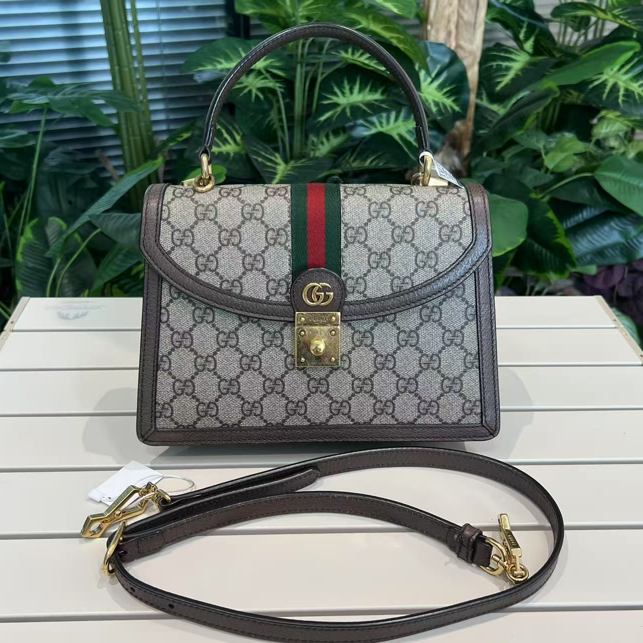 99新 GUCCI/古驰  22年新款老花牛皮Ophidia邮差手提单肩包/NM