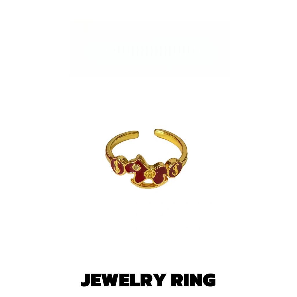 合金锆石戒指 【如意小木马】设计师高定轻奢时尚红色指环DN678