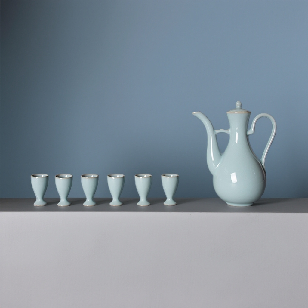 弘宝汝窑 酒具套装 白酒高档分酒器套装 酒壶1壶6杯 天青釉陶瓷