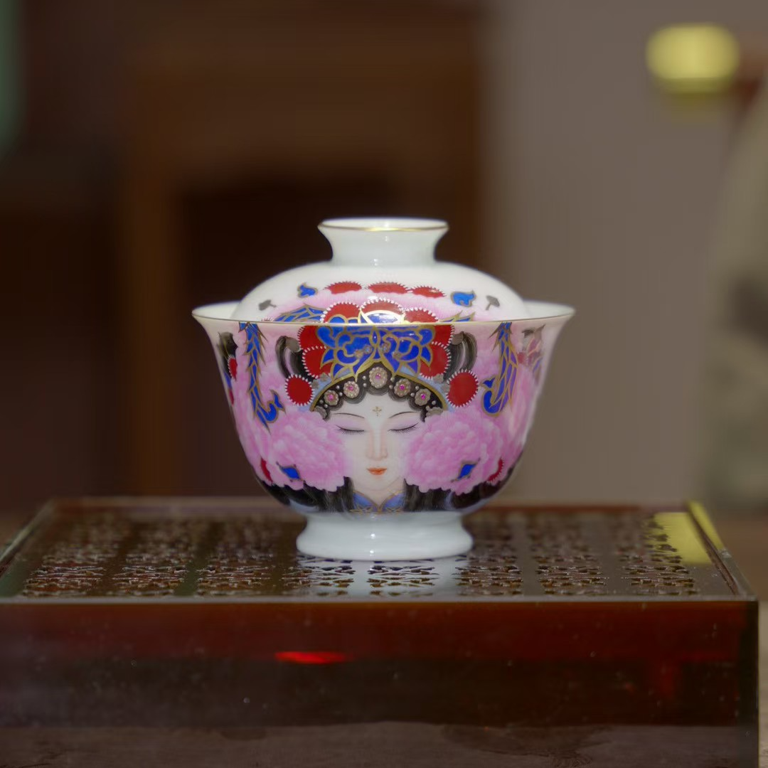 曹鸿雁 | 宝石粉彩花中禅二才盖碗 120ML 景德镇陶瓷手工茶杯茶具