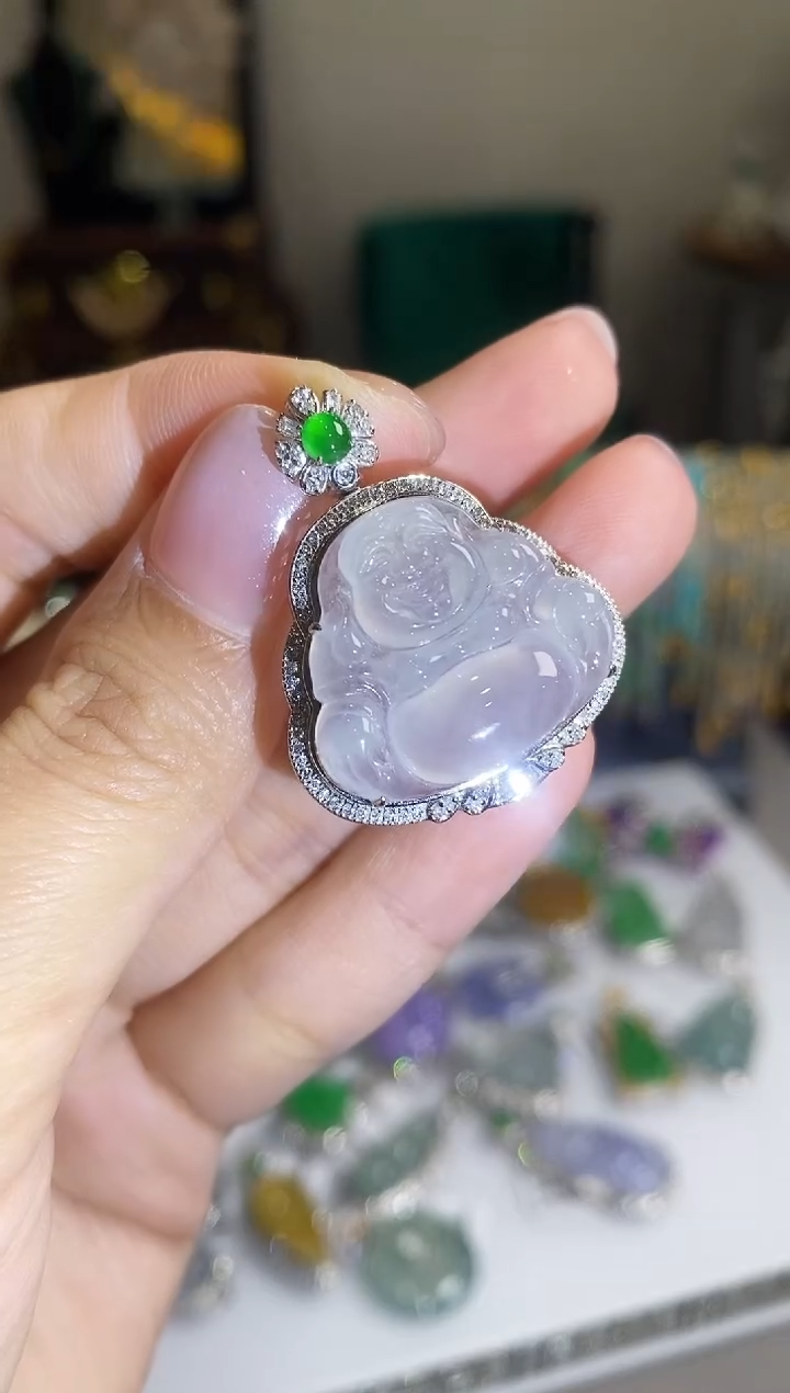 翡翠18K金镶嵌吊坠(不含链)翡翠