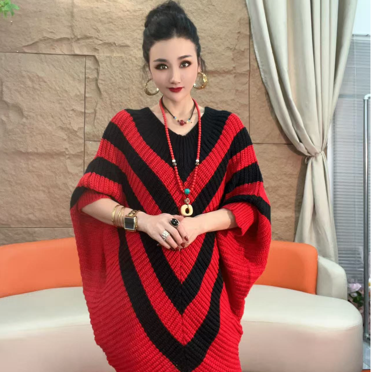 4088【凡家衣橱】时尚百搭洋气慵懒斗篷针织上衣