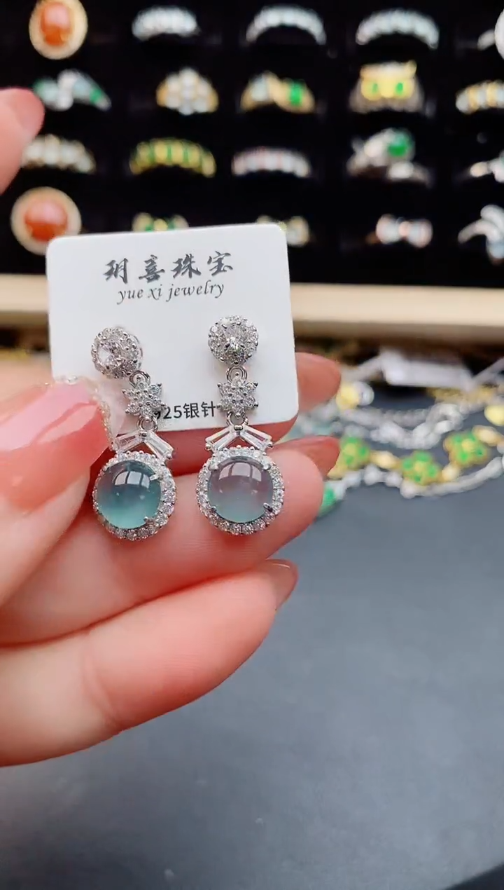 【闪购商品】翡翠耳饰银S925镶嵌5080550