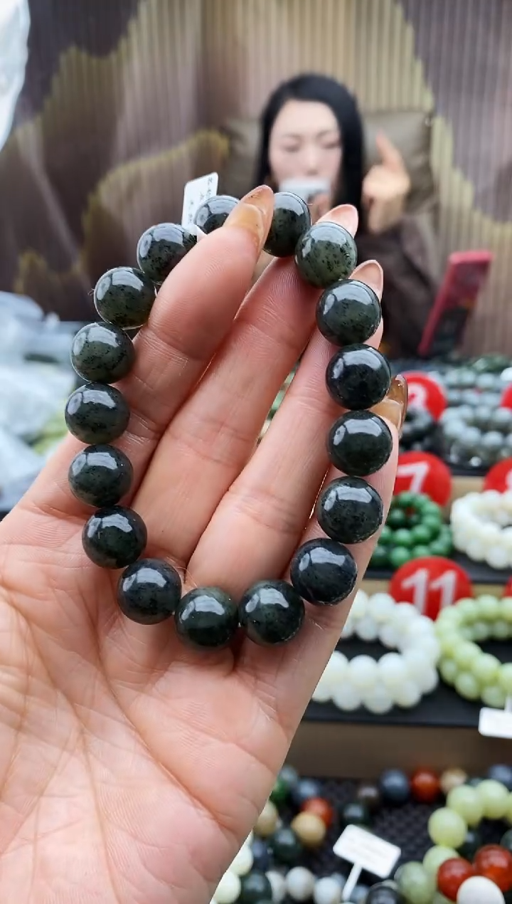 未镶嵌手串和田玉点墨青花聚墨12