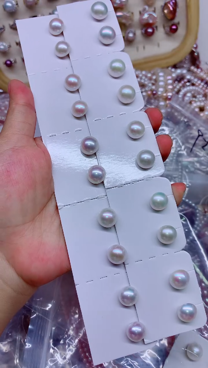 耳钉银S925镶嵌拼合珍珠（马贝珠）多样性发其一，非无暇