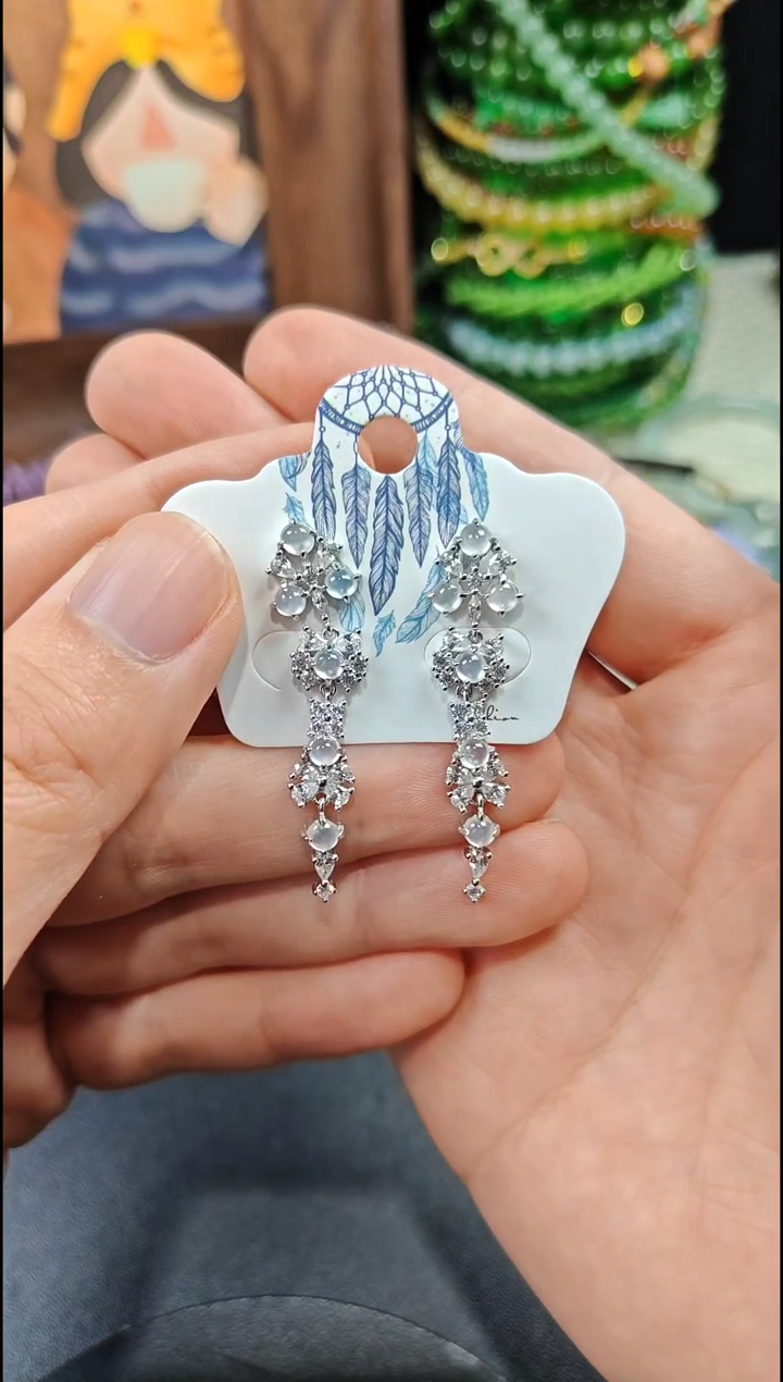 银S925镶嵌翡翠耳饰翡翠耳饰S925银镶嵌