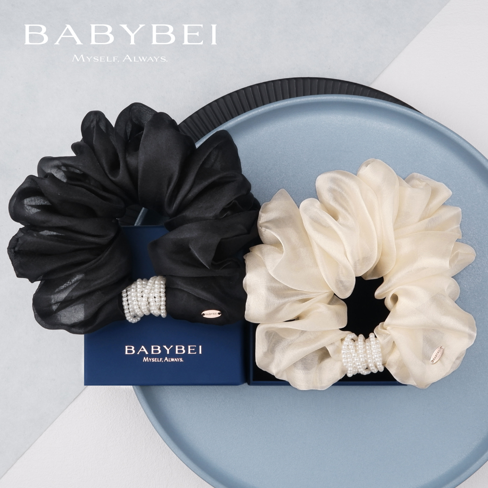 BABYBEI/初贝纱纱高亮珠大肠发圈极简多串珠优雅气质甜美百搭黑米