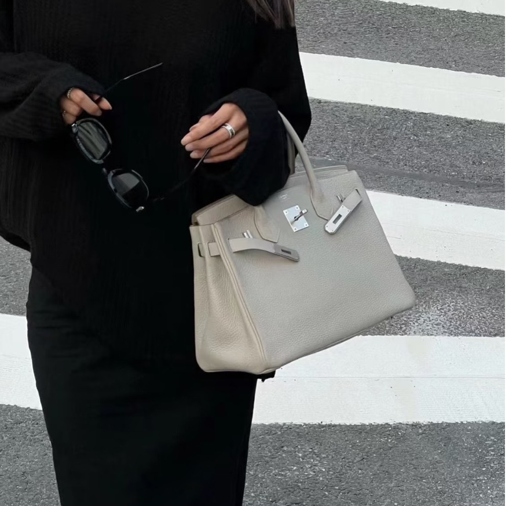 99新 Hermes/爱马仕 花花Birkin 30 80珍珠灰 Togo皮 Z刻 金扣