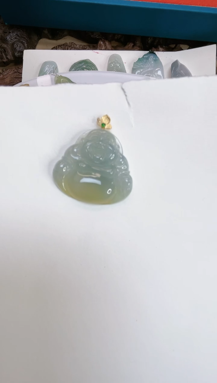 【闪购商品】翡翠吊坠(不含链)18K金镶嵌翡翠佛公挂件