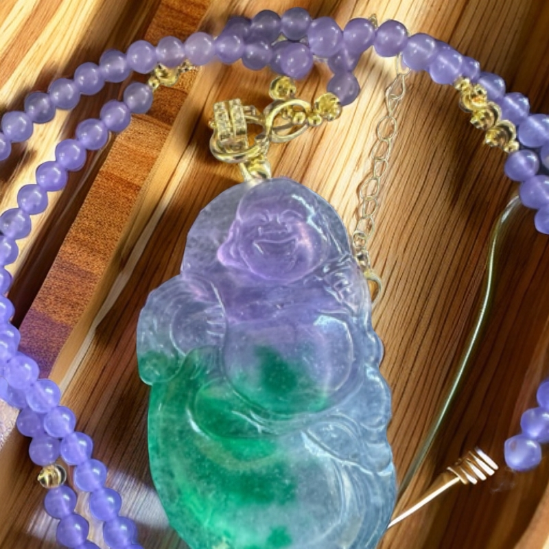  [时尚百搭轻奢设计] LX294 飘绿布袋佛紫链