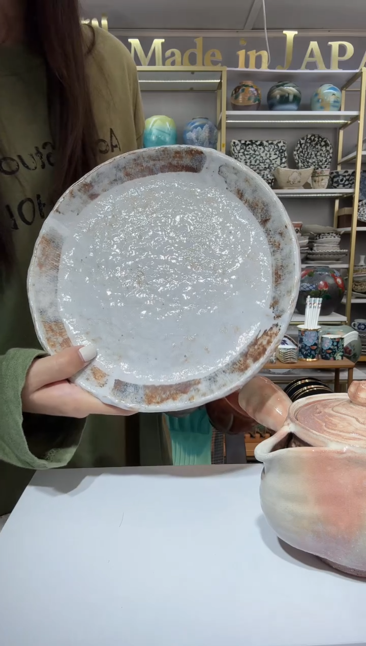 陶瓷志野烧22厘米平盘一只