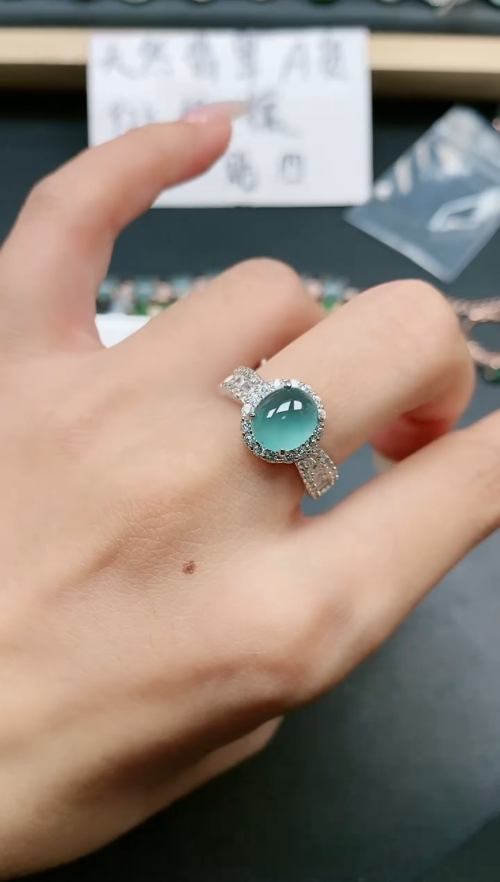 翡翠戒指银S925镶嵌111111