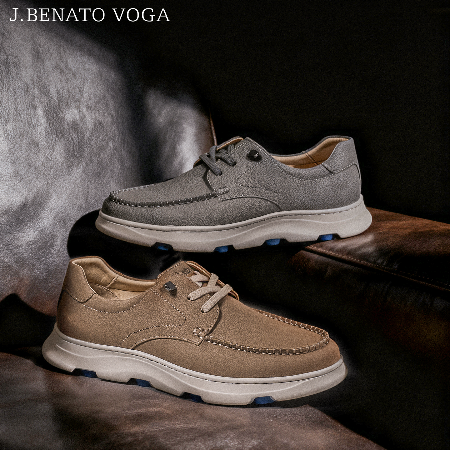 J.BENATO VOGA2025秋冬超轻头层牛皮休闲乐福板鞋减震轻盈