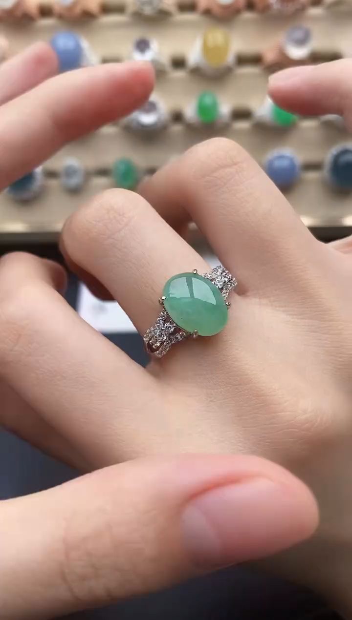 翡翠戒指银S925镶嵌一物一证一礼盒