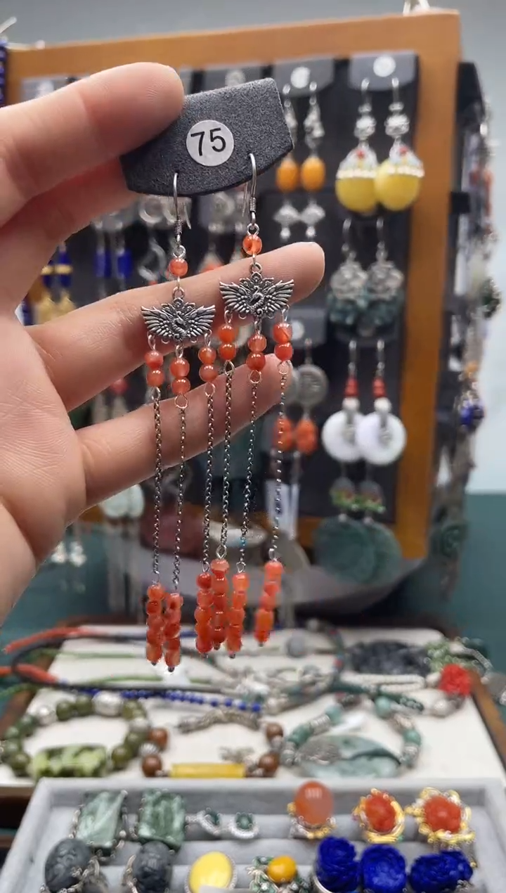 【闪购商品】南红玛瑙耳饰银S925镶嵌饰品