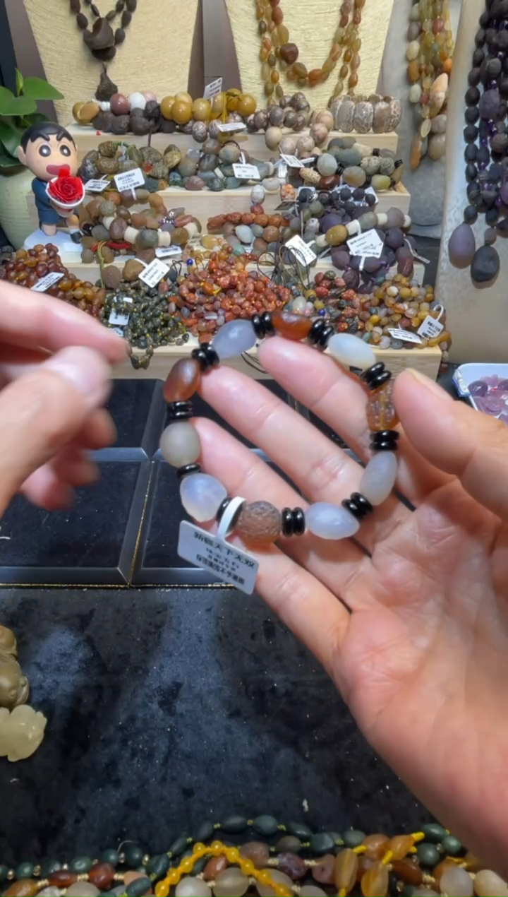 未镶嵌手链玛瑙/玉髓溏心玛瑙黑色隔珠手链