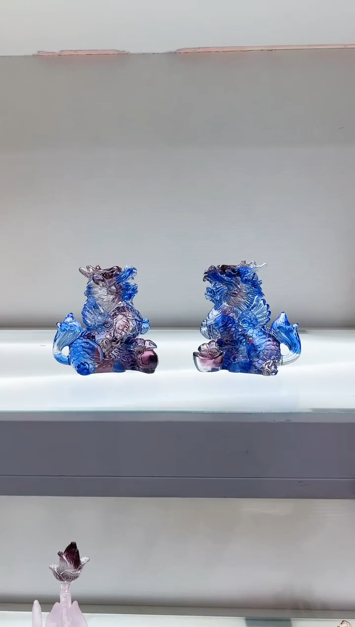 【闪购商品】茶宠古法琉璃麒麟一对