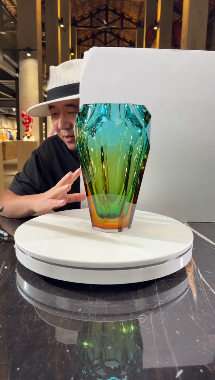 摆件CS0401017-1冰花琥珀金湖水蓝艺术琉璃花器