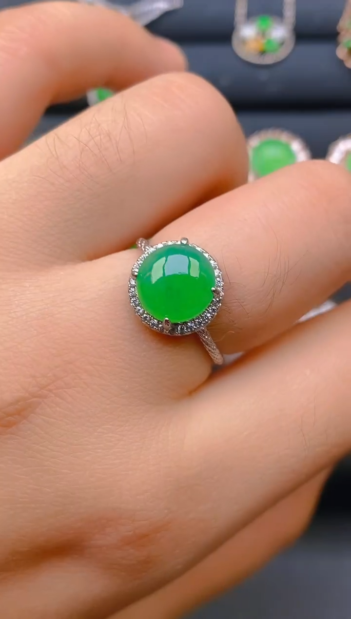 【闪购商品】翡翠戒指银S925镶嵌天然A货翡翠1