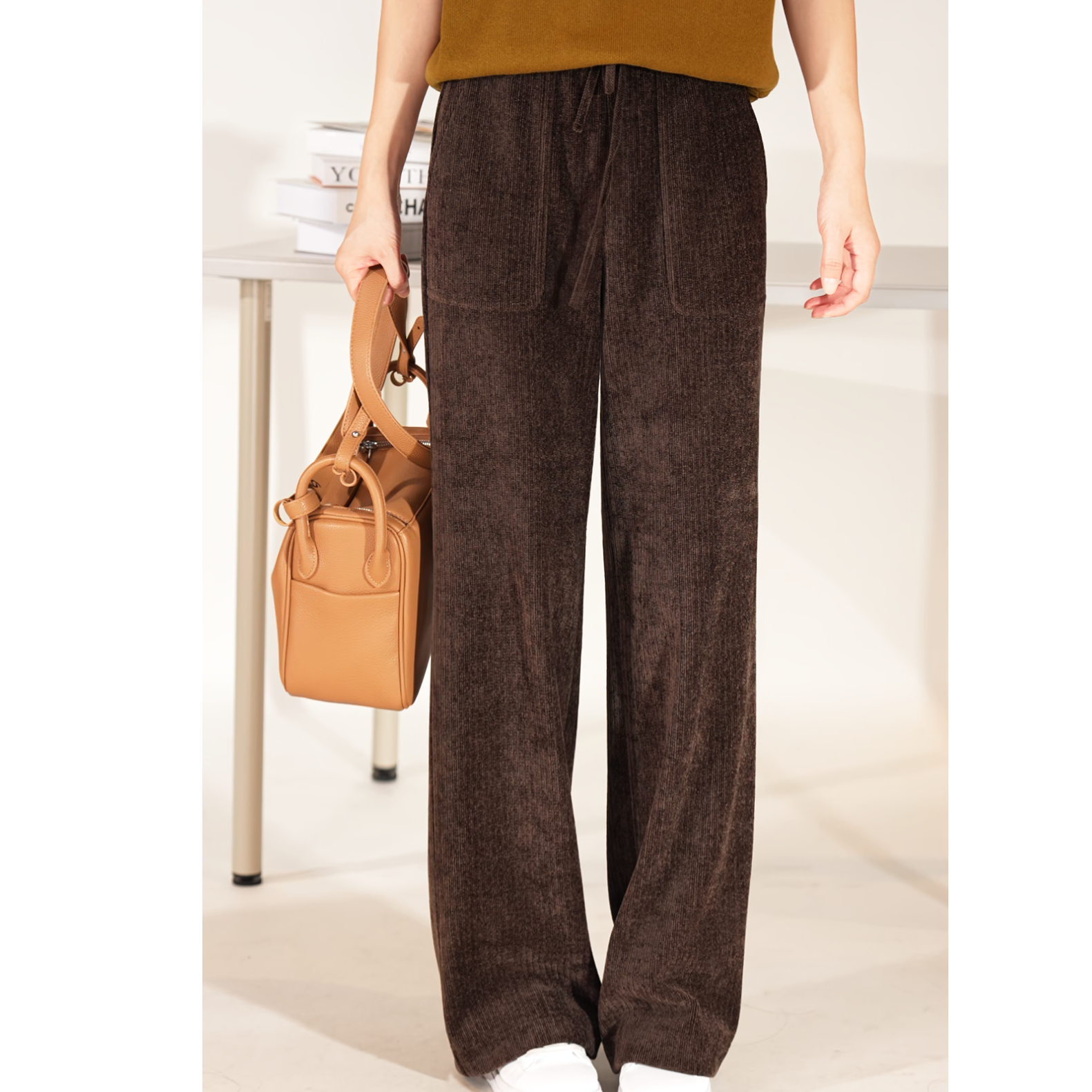 AMASS/阿玛施显瘦高腰时尚休闲百搭复古绳绒垂感直筒裤5100386