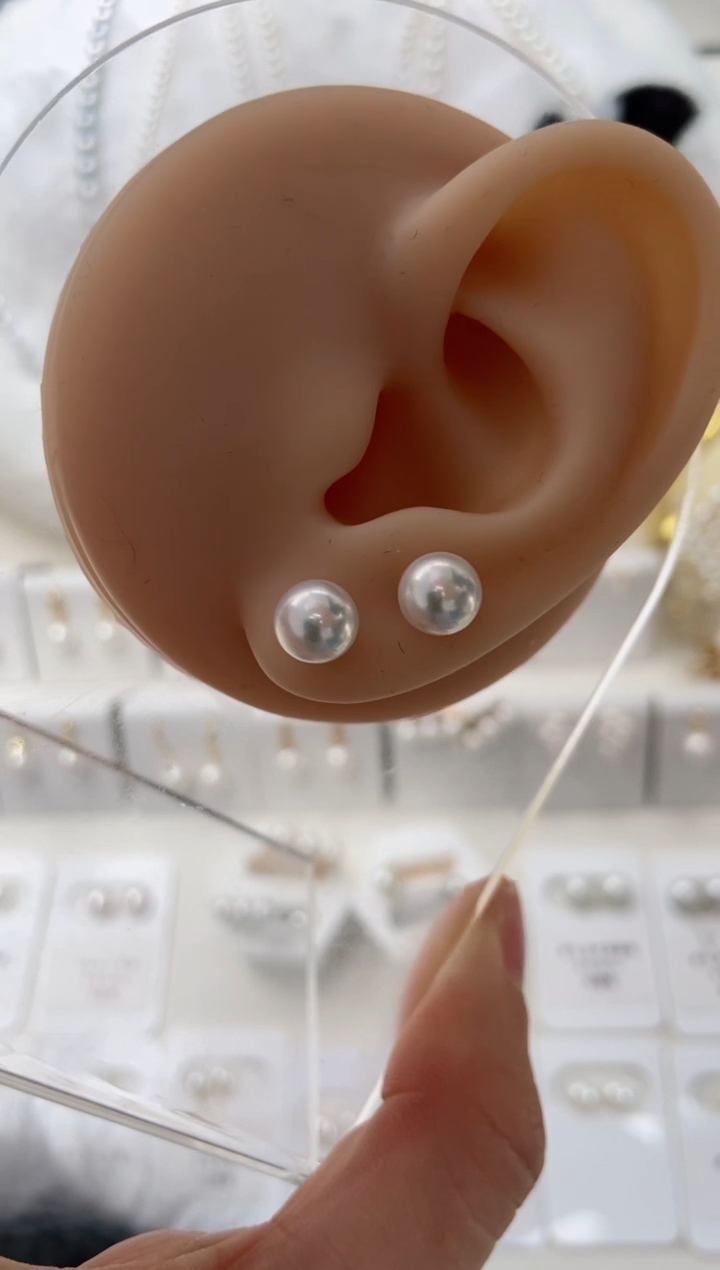 【闪购商品】海水珍珠耳钉18K金镶嵌7-7.5mm耳钉福利